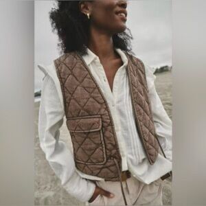 NWT We The Free Brown Hudson Cropped Quilted Vest Jacket - size (XS)